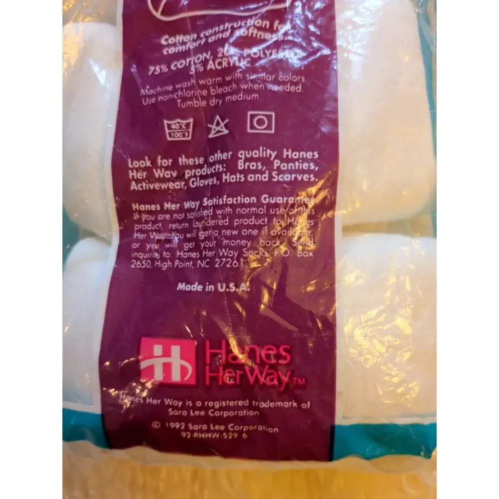 Vtg NOS Hanes Her Way Terry Crew Socks Size 9-11 6 Pack New Sealed USA Made Y2K